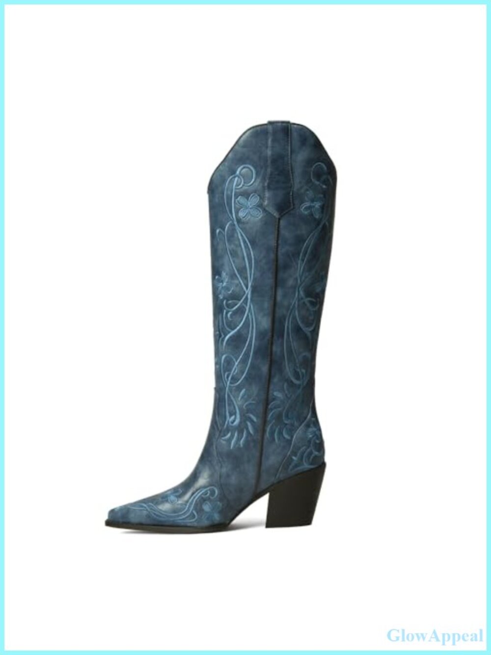 Knee High Cowgirl Boots Women Faux Leather Western Boots 3in Block Heel